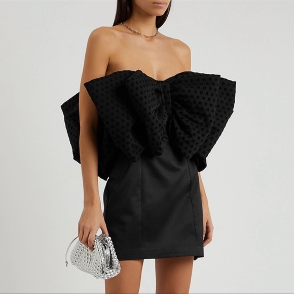 ROTATE Birger Christensen Dresses & Skirts - NEW ROTATE BIRGER CHRISTENSEN Natalie Black Bow Satin Strapless Mini Dress US 8
